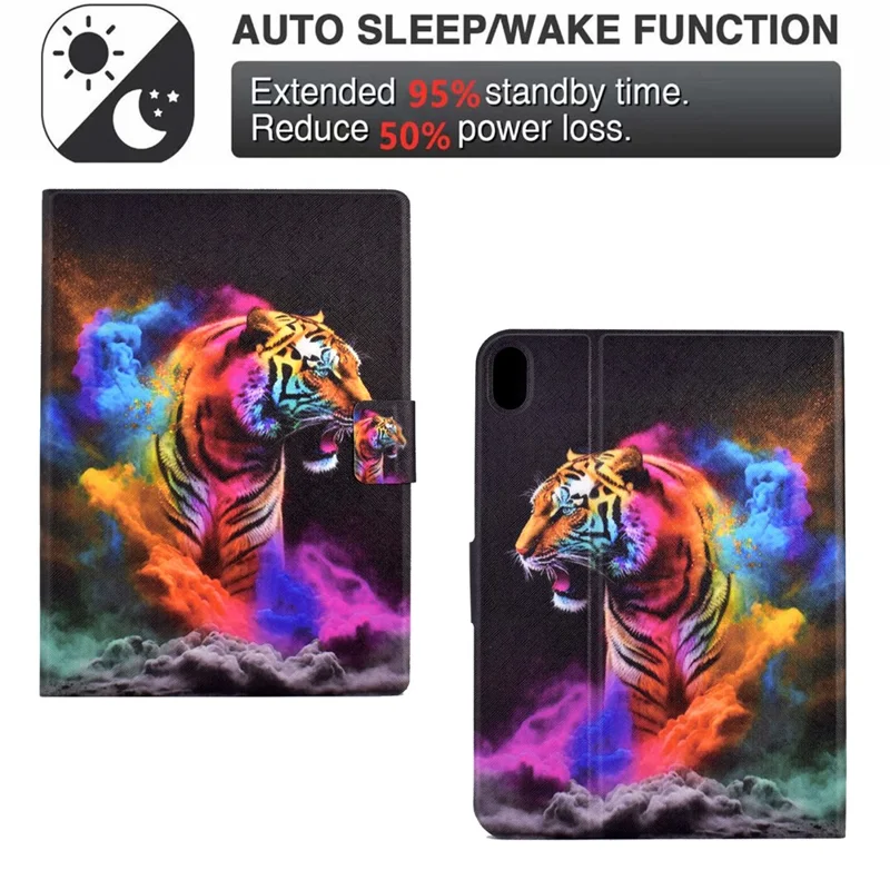 For iPad (2025) / 10.9 (2022) Shockproof Case Pattern Printed Leather Flip Cover Anti-Drop Tablet Case - Colorful Tiger