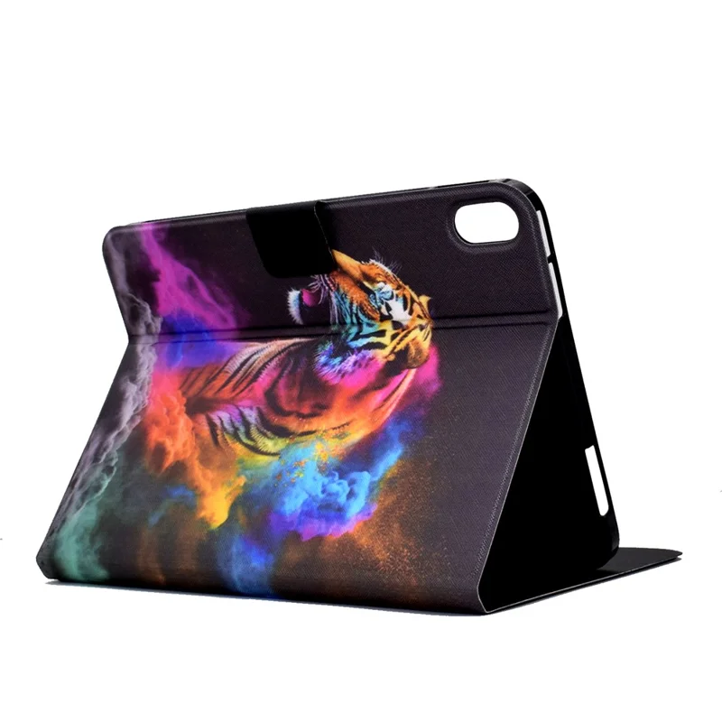 For iPad (2025) / 10.9 (2022) Shockproof Case Pattern Printed Leather Flip Cover Anti-Drop Tablet Case - Colorful Tiger