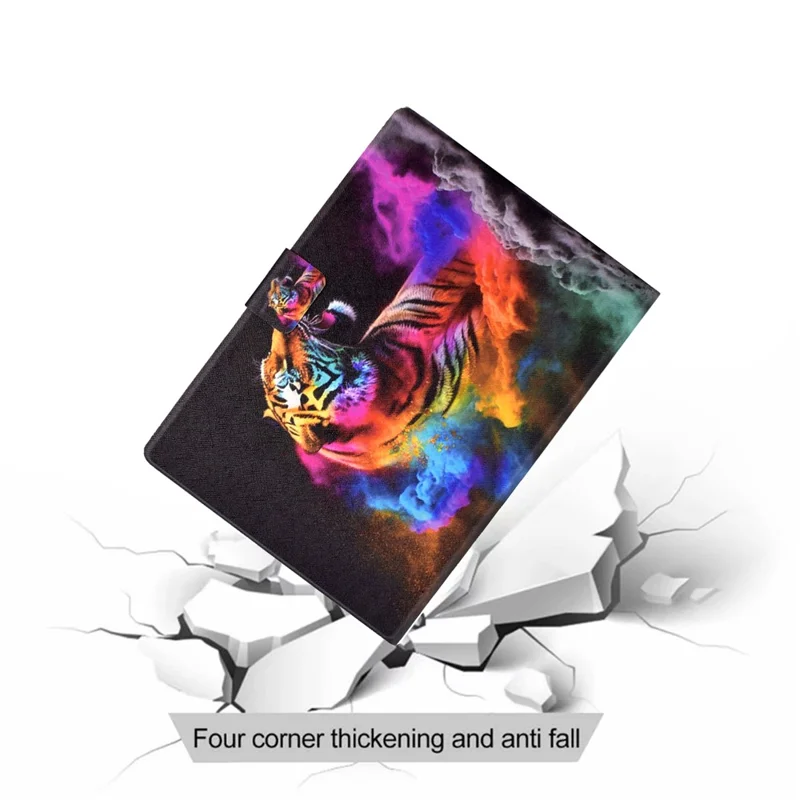 For iPad (2025) / 10.9 (2022) Shockproof Case Pattern Printed Leather Flip Cover Anti-Drop Tablet Case - Colorful Tiger