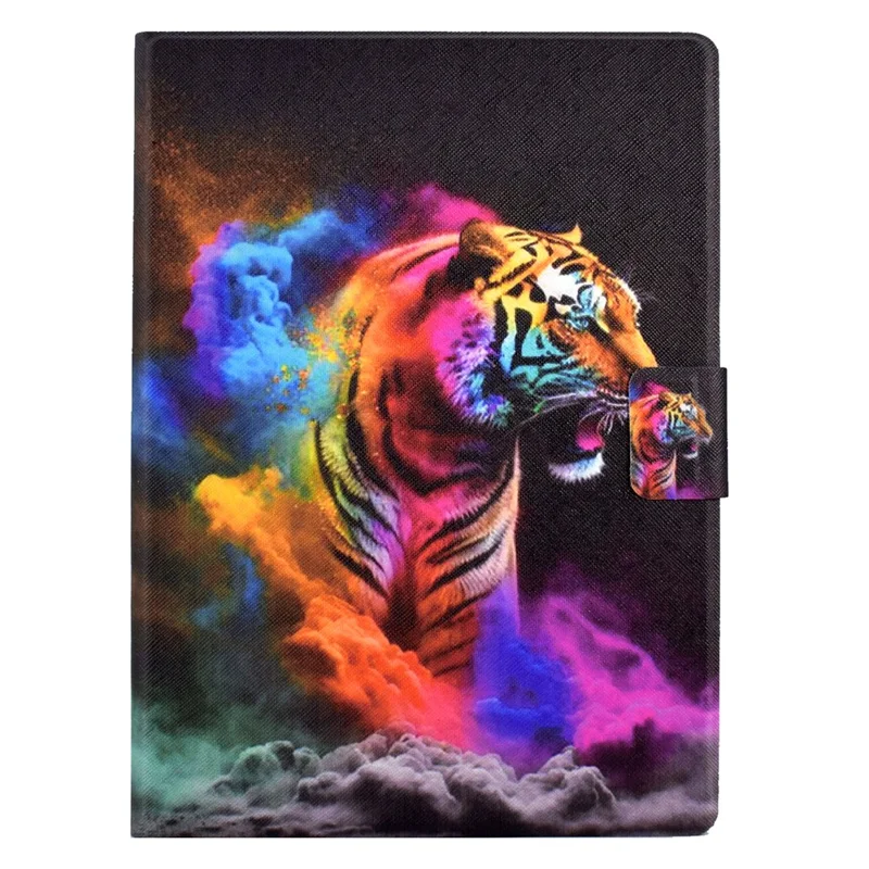 For iPad (2025) / 10.9 (2022) Shockproof Case Pattern Printed Leather Flip Cover Anti-Drop Tablet Case - Colorful Tiger