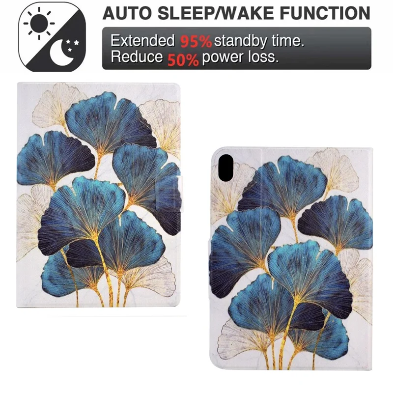 For iPad (2025) / 10.9 (2022) Shockproof Case Pattern Printed Leather Flip Cover Anti-Drop Tablet Case - Leaf