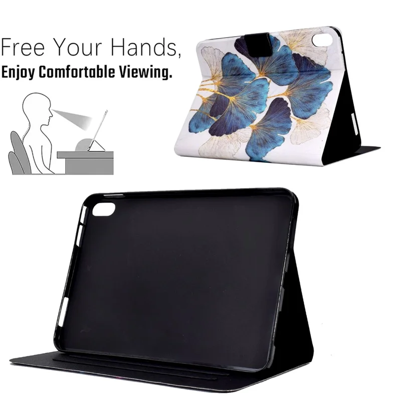 For iPad (2025) / 10.9 (2022) Shockproof Case Pattern Printed Leather Flip Cover Anti-Drop Tablet Case - Leaf
