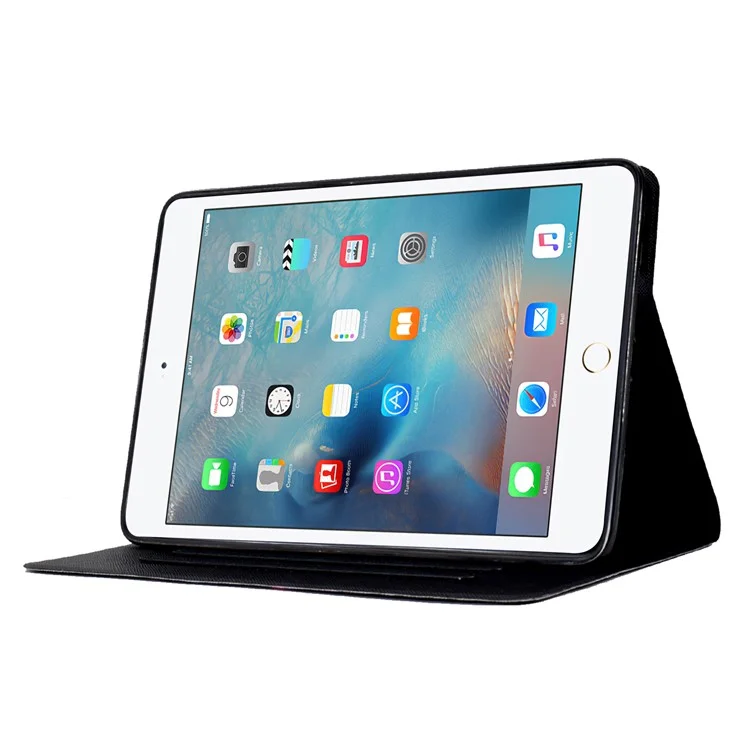 For iPad mini (2019) 7.9 inch / mini 4 / 3 / 2 / iPad mini Tablet Leather Case Pattern Printing Card Holder Stand Cover - Leaf