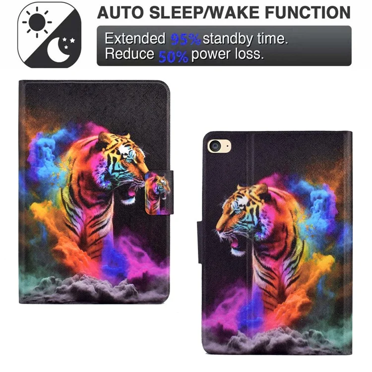 For iPad mini (2019) 7.9 inch / mini 4 / 3 / 2 / iPad mini Tablet Leather Case Pattern Printing Card Holder Stand Cover - Colorful Tiger