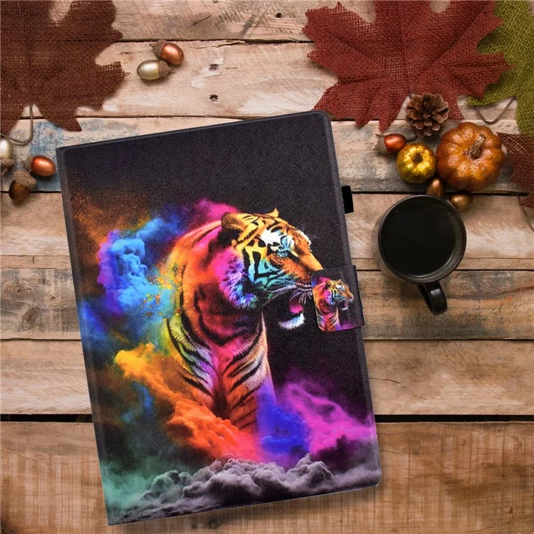 For iPad mini (2019) 7.9 inch / mini 4 / 3 / 2 / iPad mini Tablet Leather Case Pattern Printing Card Holder Stand Cover - Colorful Tiger