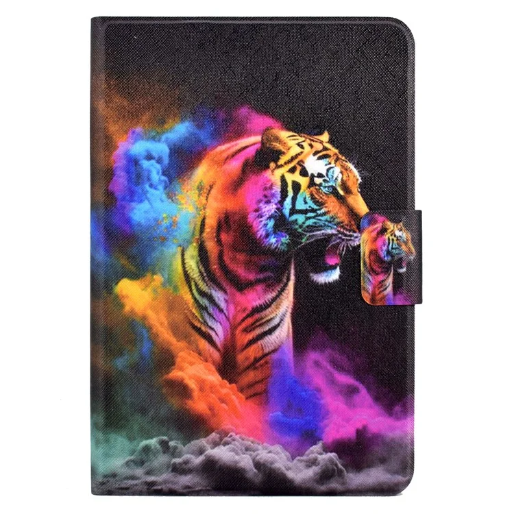 For iPad mini (2019) 7.9 inch / mini 4 / 3 / 2 / iPad mini Tablet Leather Case Pattern Printing Card Holder Stand Cover - Colorful Tiger