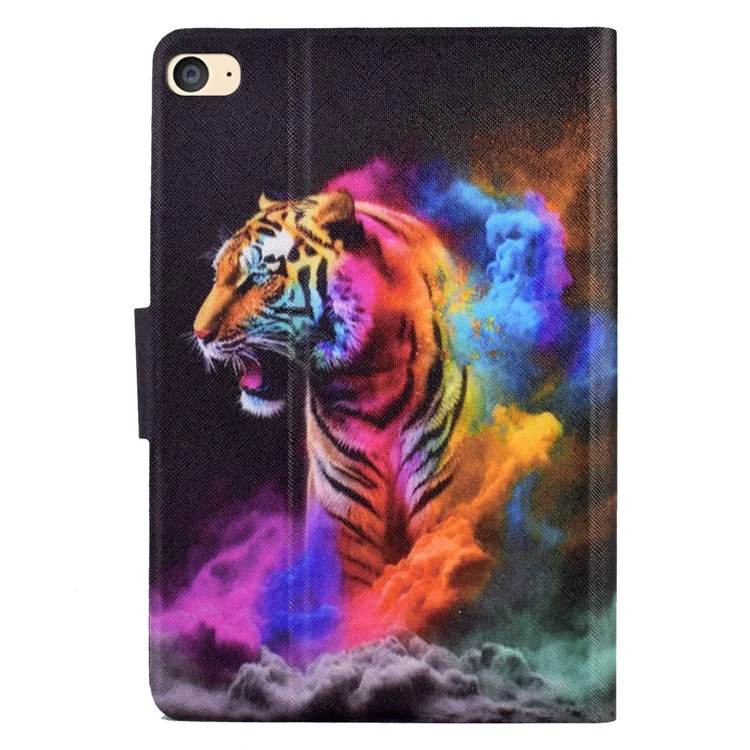 For iPad mini (2019) 7.9 inch / mini 4 / 3 / 2 / iPad mini Tablet Leather Case Pattern Printing Card Holder Stand Cover - Colorful Tiger