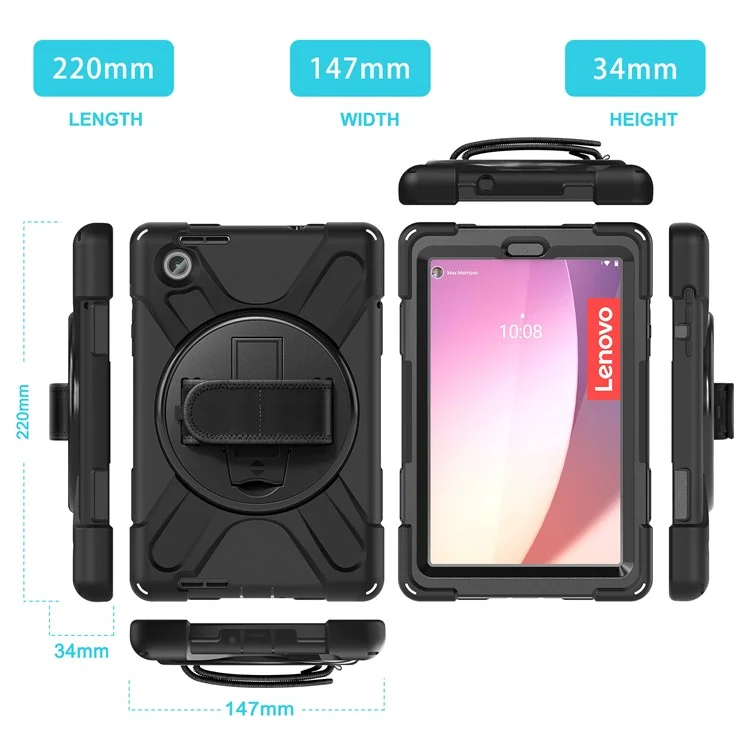 Para Lenovo Tab M8 (4ª Geração) 2024 TB-301XU / M8 (4ª Geração) 2023 TB-300FU Capa de Tablet com Suporte e Alça - Preto