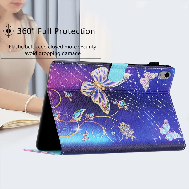 PU Leather Flip Cover for iPad mini (2024) / mini (2021) Case Pattern Printing Shockproof Case with Card Slots, Pencil Holder - Blue Butterfly