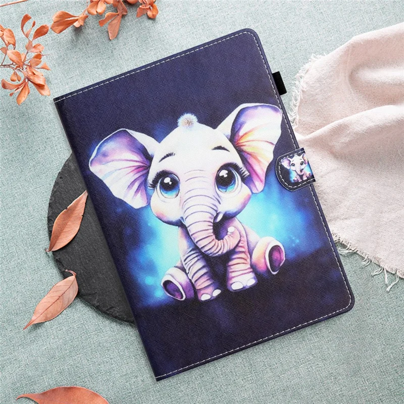 PU Leather Flip Cover for iPad mini (2024) / mini (2021) Case Pattern Printing Shockproof Case with Card Slots, Pencil Holder - Elephant