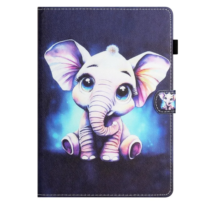 PU Leather Flip Cover for iPad mini (2024) / mini (2021) Case Pattern Printing Shockproof Case with Card Slots, Pencil Holder - Elephant