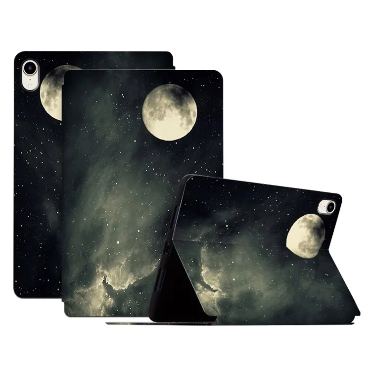 Pour iPad mini (2024) / mini (2021) Étui de protection pour tablette avec motif d'impression sur pied en cuir PU Flip Cover - Pleine lune de nuit