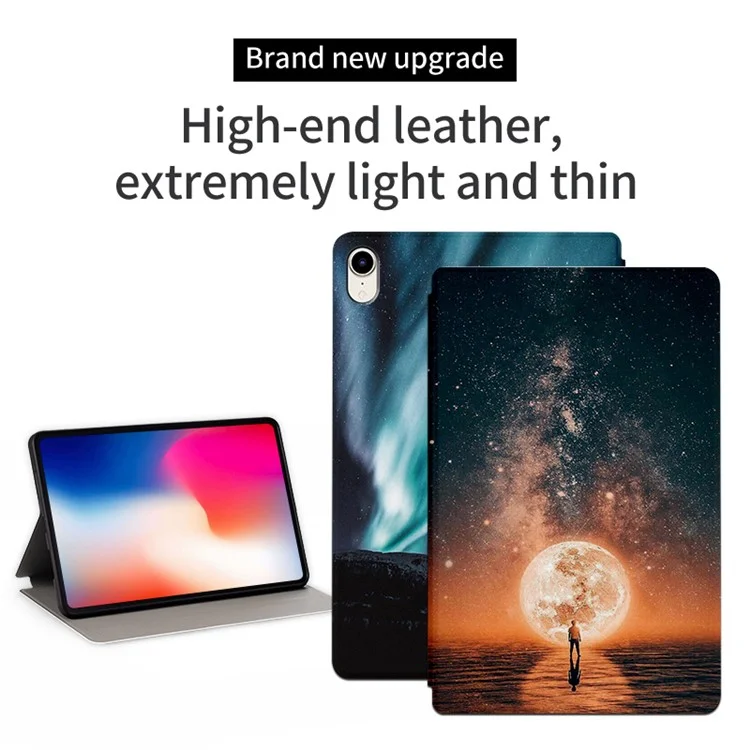 Pour iPad mini (2024) / mini (2021) Étui de protection pour tablette avec motif d'impression sur pied en cuir PU Flip Cover - Pleine lune de nuit