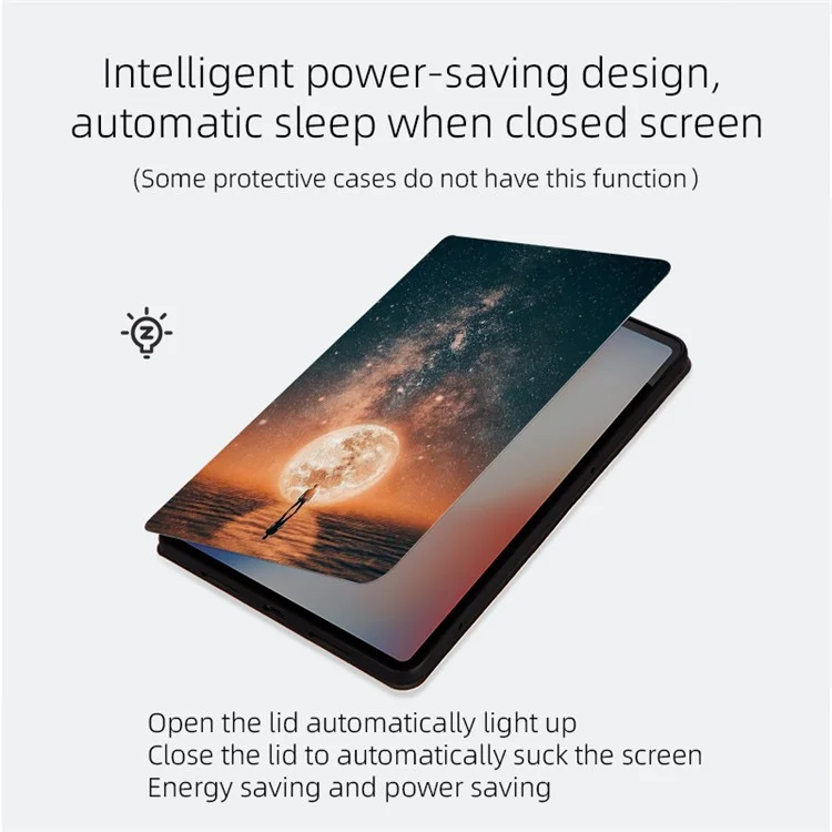 Pour iPad mini (2024) / mini (2021) Étui de protection pour tablette avec motif d'impression sur pied en cuir PU Flip Cover - Pleine lune de nuit