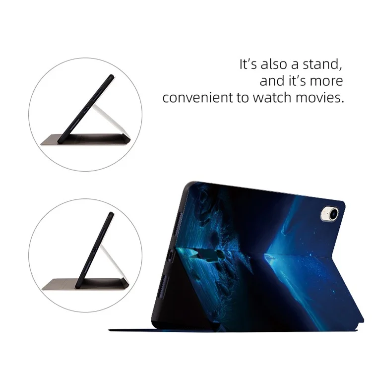 Pour iPad mini (2024) / mini (2021) Étui de protection pour tablette avec motif d'impression sur pied en cuir PU Flip Cover - Pleine lune de nuit