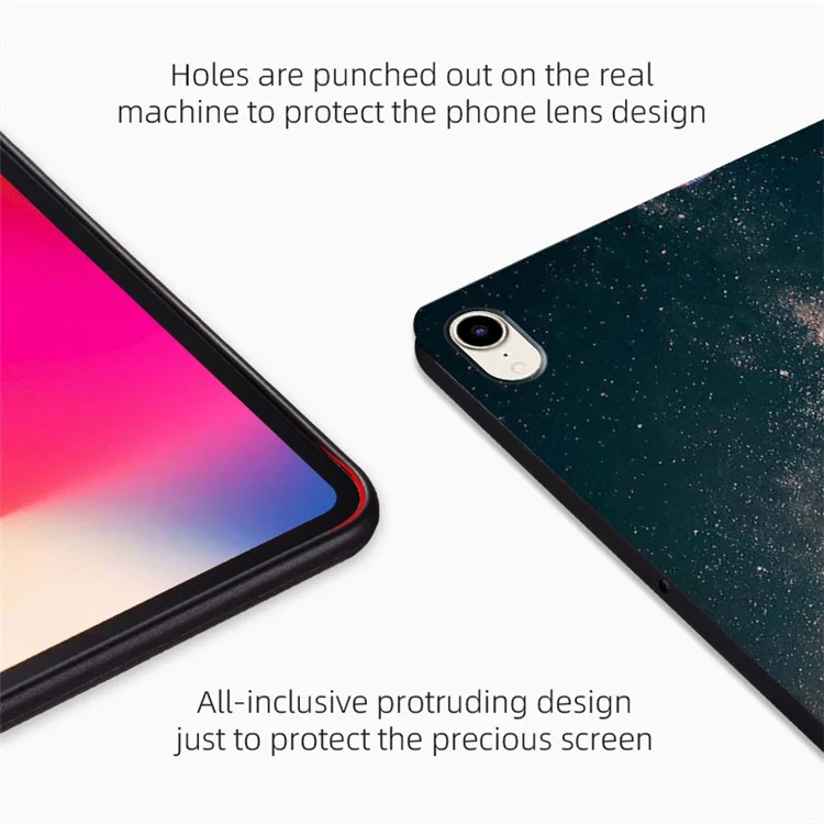 Pour iPad mini (2024) / mini (2021) Étui de protection pour tablette avec motif d'impression sur pied en cuir PU Flip Cover - Pleine lune de nuit