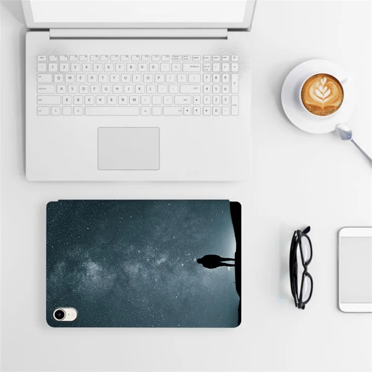 Pour iPad mini (2024) / mini (2021) Étui de protection pour tablette avec motif d'impression sur pied en cuir PU Flip Cover - Pleine lune de nuit