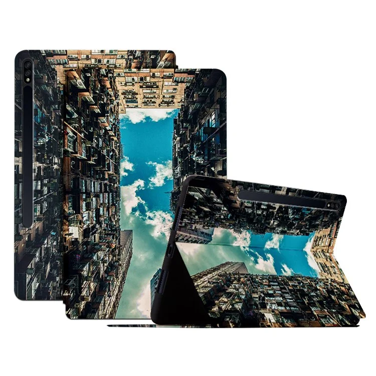 Per Samsung Galaxy Tab S7 / S8 Custodia a Portafoglio in Pelle PU con Supporto Stampa a Motivi Antiurto Custodia per Tablet - Città del Cielo