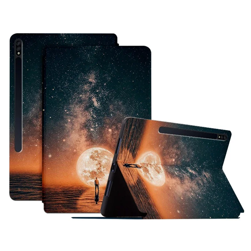 Étui en cuir PU avec impression de motif, à rabat et support, anti-chute, pour Samsung Galaxy Tab S7 / S8 - Rêver de ciel