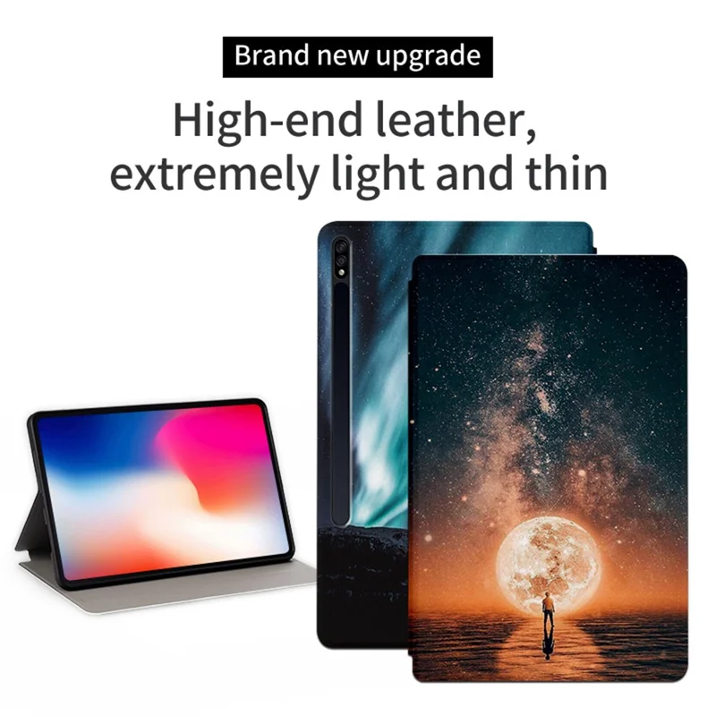 Étui en cuir PU avec impression de motif, à rabat et support, anti-chute, pour Samsung Galaxy Tab S7 / S8 - Rêver de ciel