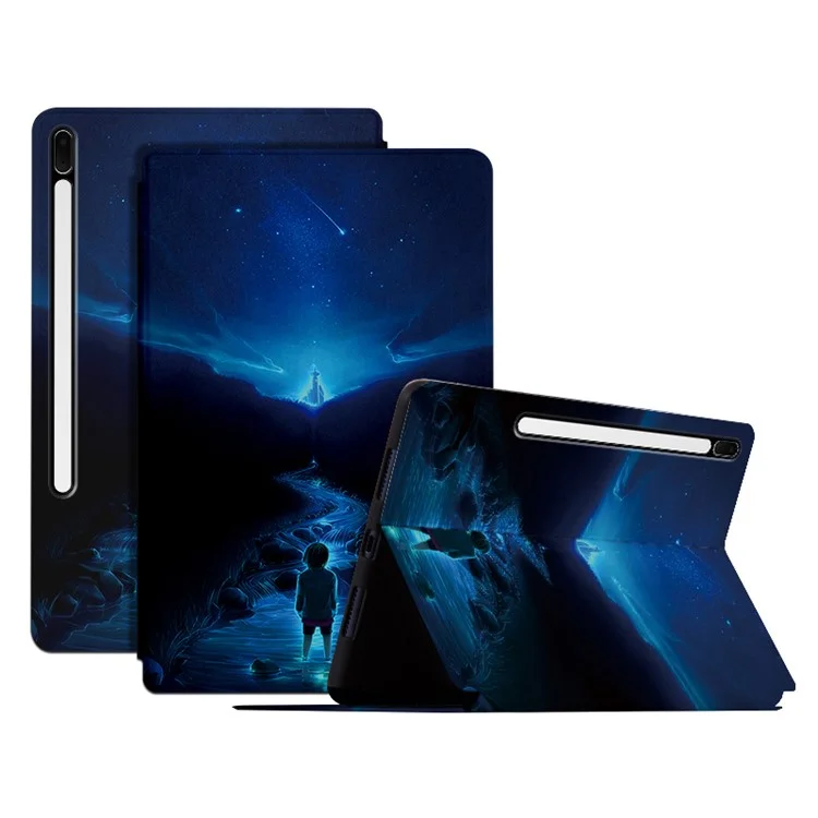 Pour Samsung Galaxy Tab S7 fe / Tab S7 Plus / Tab s8 + Patché à Casse Impression PU Leather Flip Cove Avec Support - Rivière