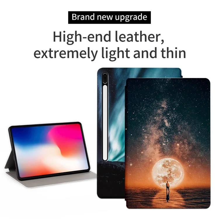 Per Samsung Galaxy Tab S7 FE / Tab S7+ / Tab S8+ Custodia Pattern Stampa PU Pelle Flip Cover con Supporto - River