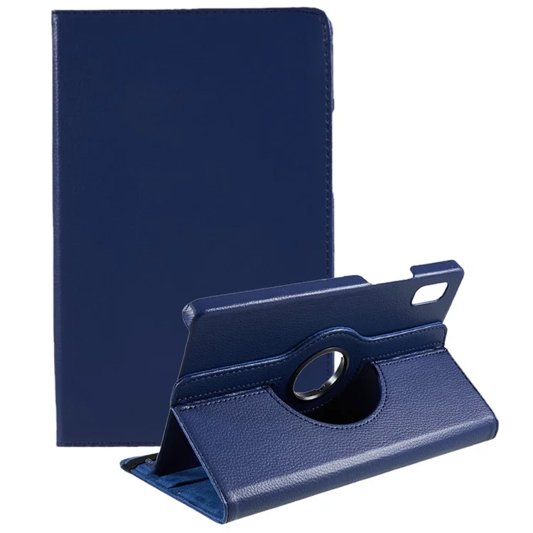 Para Lenovo Tab M9 TB-310FU Capa Protetora Caso de 360 Graus Girando Capa de Couro PU com Banda Elástica - Azul Escuro