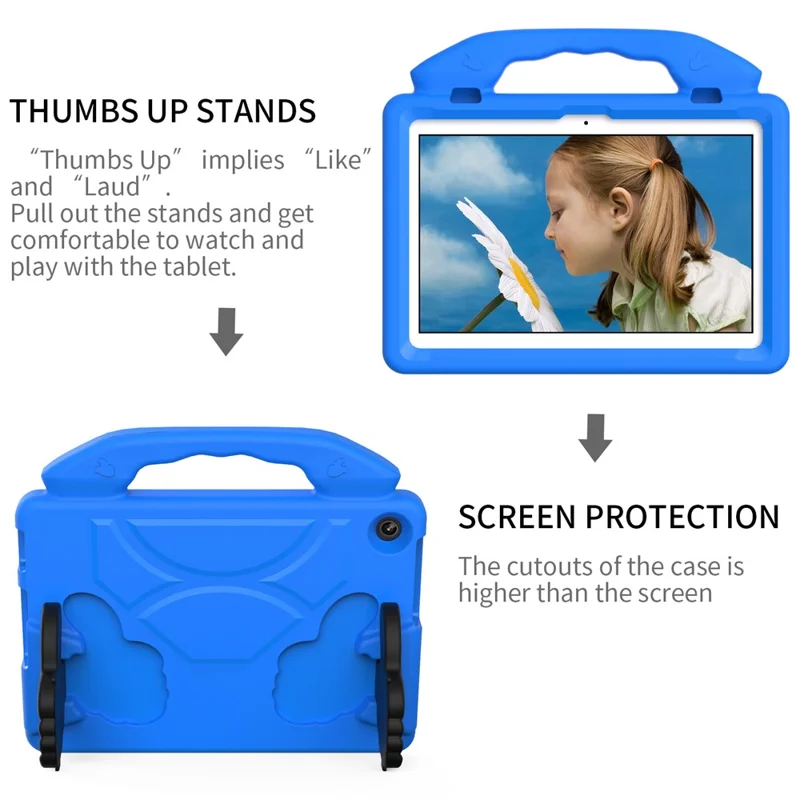 For Lenovo Tab M10 (Gen 3) EVA Tablet Case Foldable Thumb Kickstand Handle Grip Tablet Cover - Blue