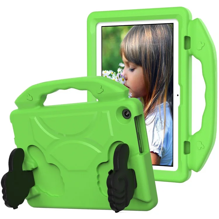 For Lenovo Tab M10 (Gen 3) EVA Tablet Case Foldable Thumb Kickstand Handle Grip Tablet Cover - Green