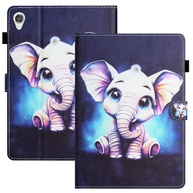 Para Lenovo Tab M10 HD Gen 2 Capa a Prova de Choque Caso PU Leather Flip Cover Impressão de Padrão Anti-Queda Tablet Shell - Elefante