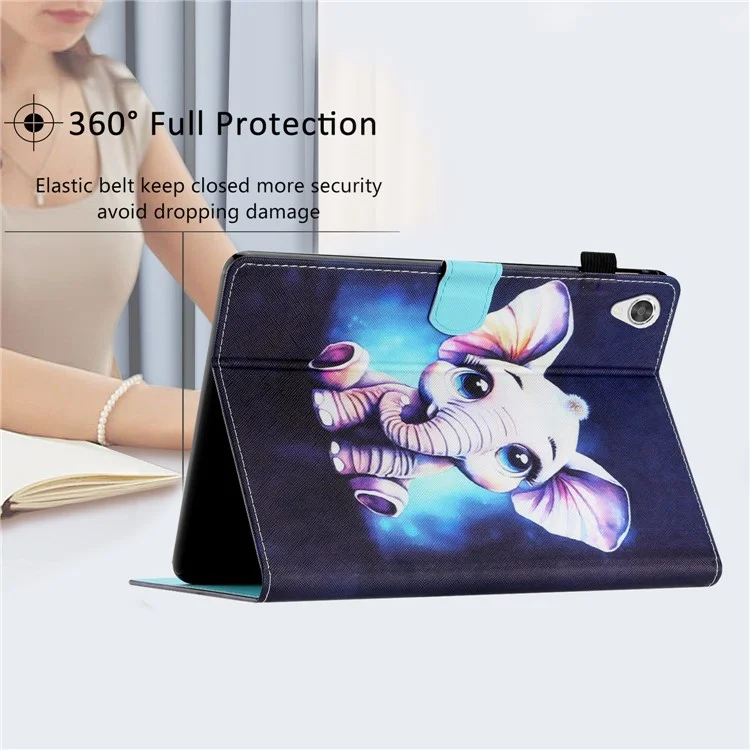 Para Lenovo Tab M10 HD Gen 2 Capa a Prova de Choque Caso PU Leather Flip Cover Impressão de Padrão Anti-Queda Tablet Shell - Elefante