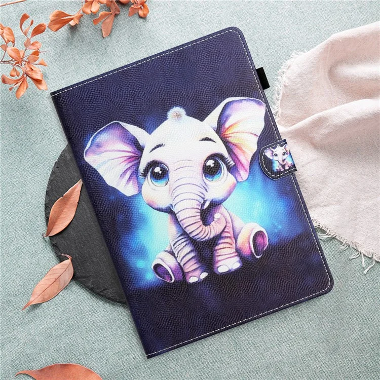 Para Lenovo Tab M10 HD Gen 2 Capa a Prova de Choque Caso PU Leather Flip Cover Impressão de Padrão Anti-Queda Tablet Shell - Elefante