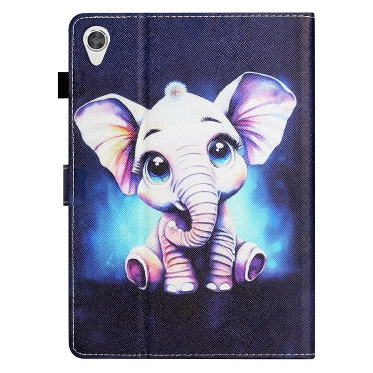 Para Lenovo Tab M10 HD Gen 2 Capa a Prova de Choque Caso PU Leather Flip Cover Impressão de Padrão Anti-Queda Tablet Shell - Elefante