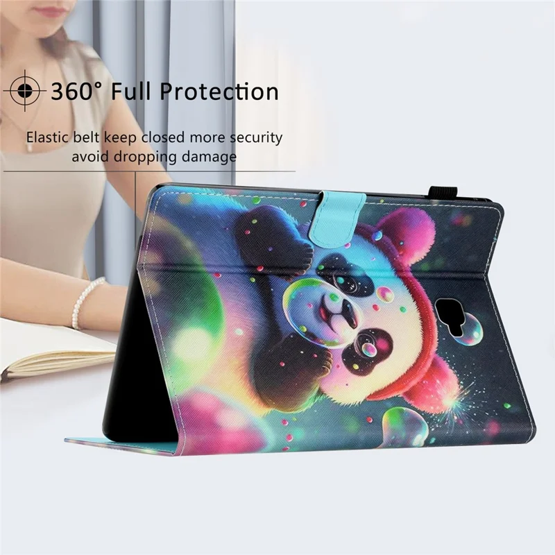 For Samsung Galaxy Tab A 10.1 (2016) T580 / T585 PU Leather Cover Pattern Printing Shockproof Tablet Case - Panda