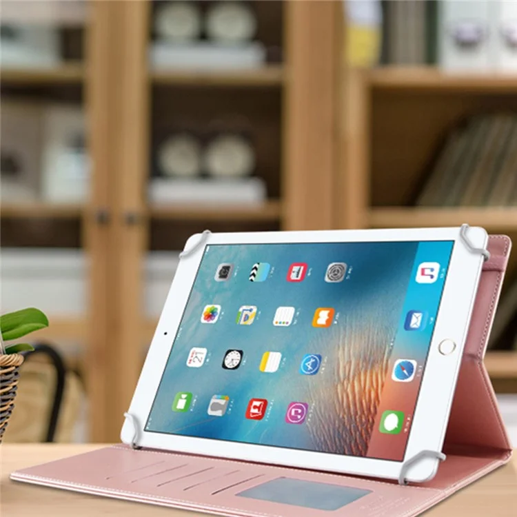 HANMAN Universal 7-inch Tablet Anti-scratch Leather Case Wallet Stand Flip Cover with Fixing Buckle - Rose Gold