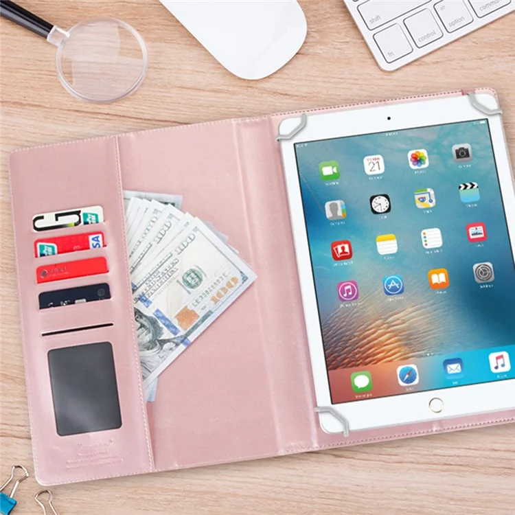 HANMAN Universal 7-inch Tablet Anti-scratch Leather Case Wallet Stand Flip Cover with Fixing Buckle - Rose Gold