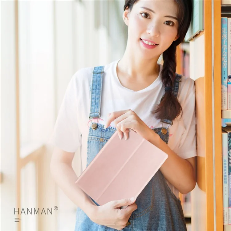 HANMAN Universal 7-inch Tablet Anti-scratch Leather Case Wallet Stand Flip Cover with Fixing Buckle - Rose Gold