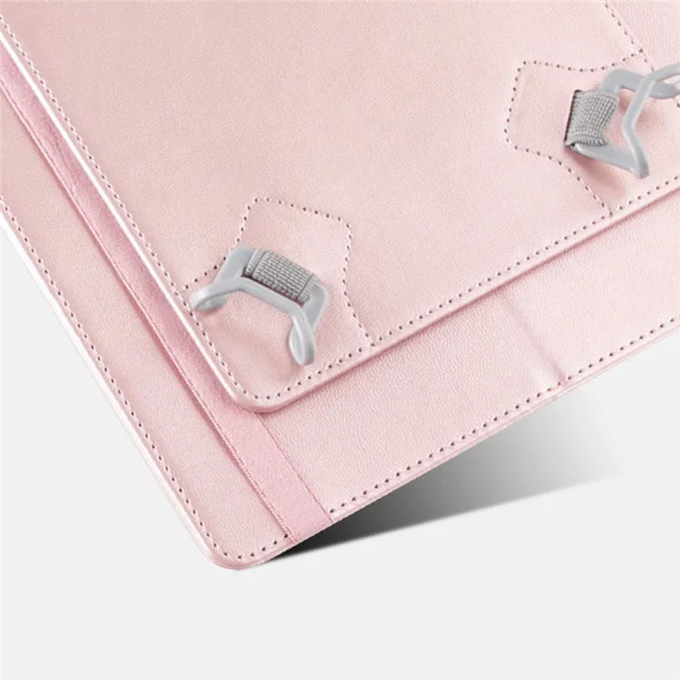 HANMAN Universal 7-inch Tablet Anti-scratch Leather Case Wallet Stand Flip Cover with Fixing Buckle - Rose Gold