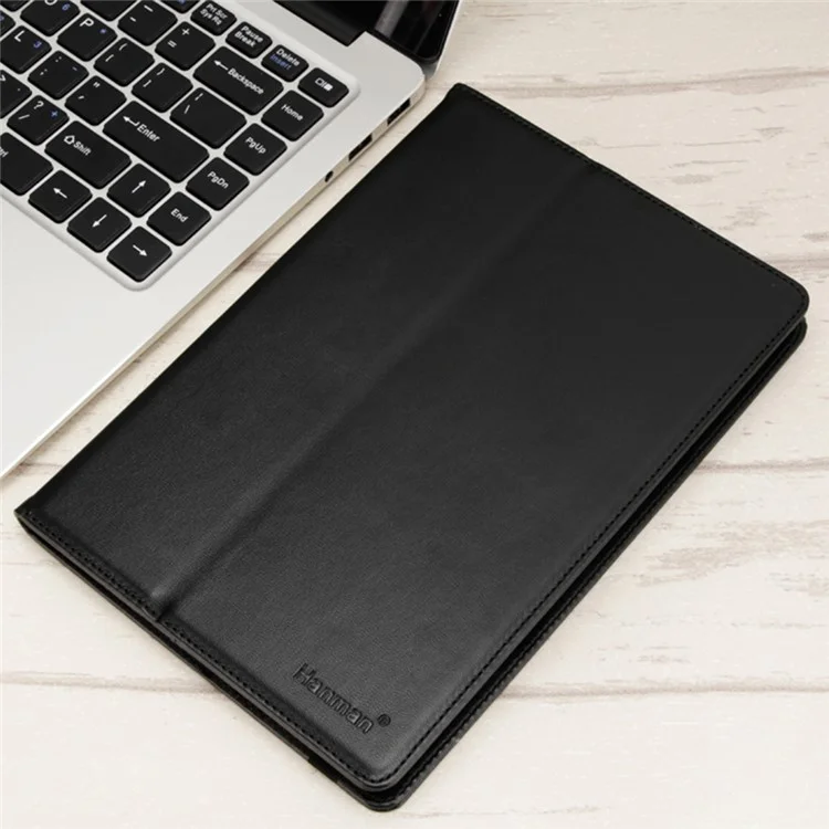 HANMAN Leather Flip Cover for 10 inch Tablet Case Anti-Scratch 4 Buckle Tablet Protector with Card Slot, Wallet - Black