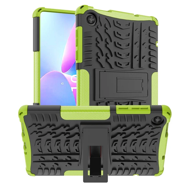 For Lenovo Tab M8 (4th Gen) 2024 TB-301XU / M8 (4th Gen) 2023 TB-300FU Kickstand Tablet Case Tire Texture TPU PC Cover - Green