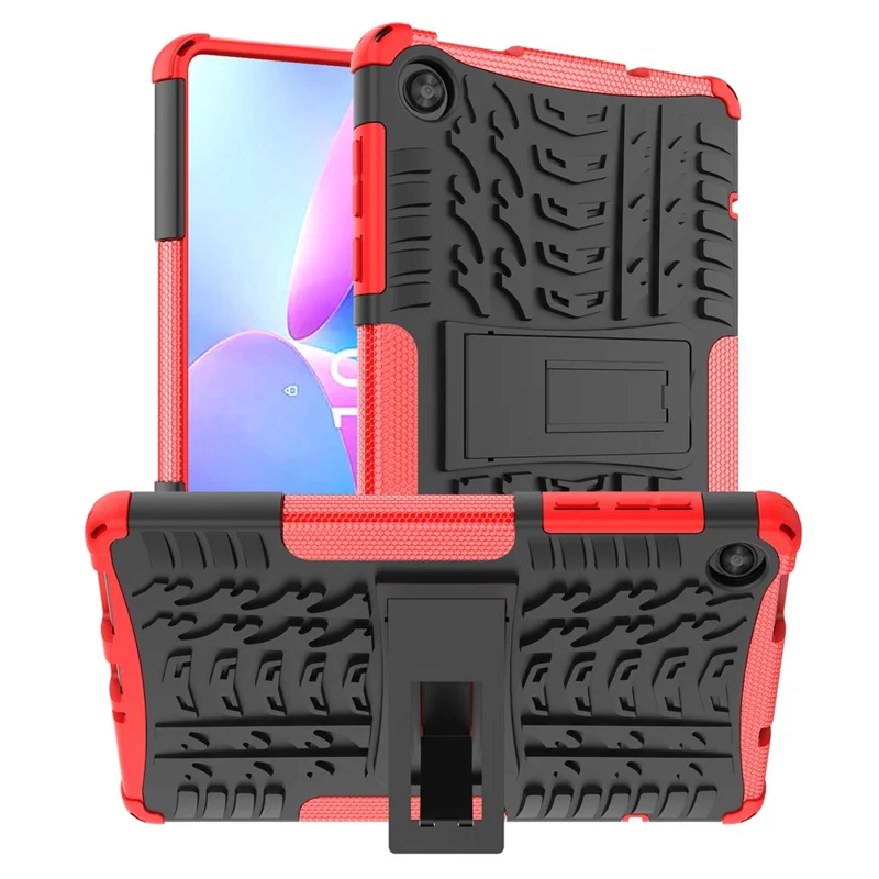 For Lenovo Tab M8 (4th Gen) 2024 TB-301XU / M8 (4th Gen) 2023 TB-300FU Kickstand Tablet Case Tire Texture TPU PC Cover - Red