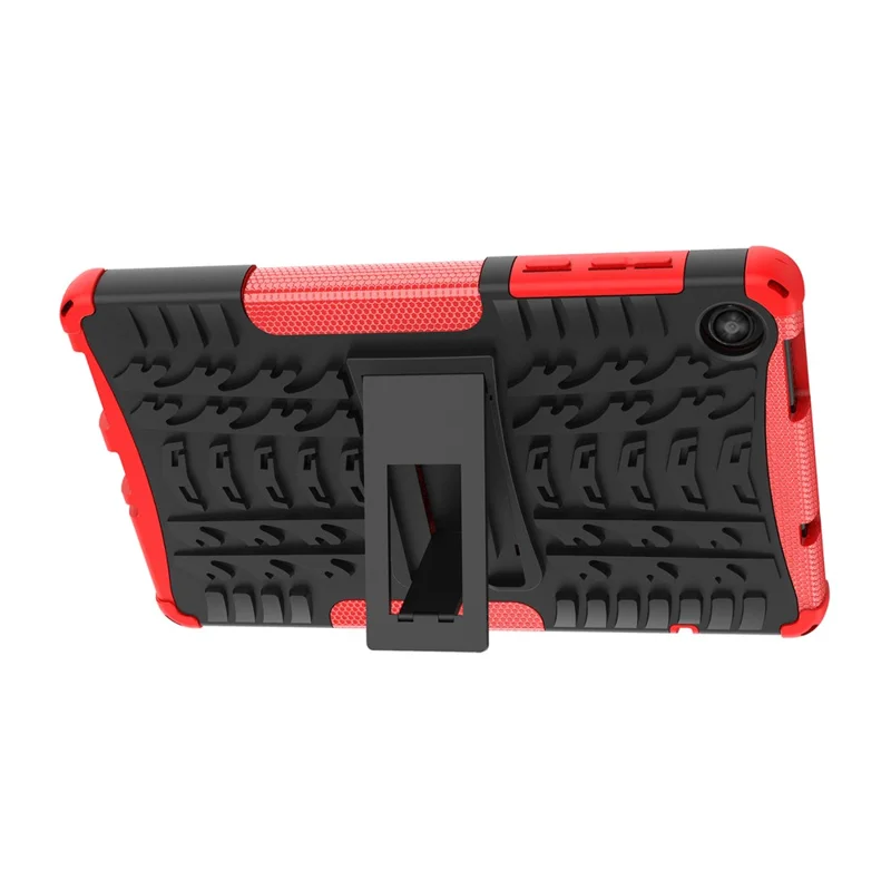 For Lenovo Tab M8 (4th Gen) 2024 TB-301XU / M8 (4th Gen) 2023 TB-300FU Kickstand Tablet Case Tire Texture TPU PC Cover - Red