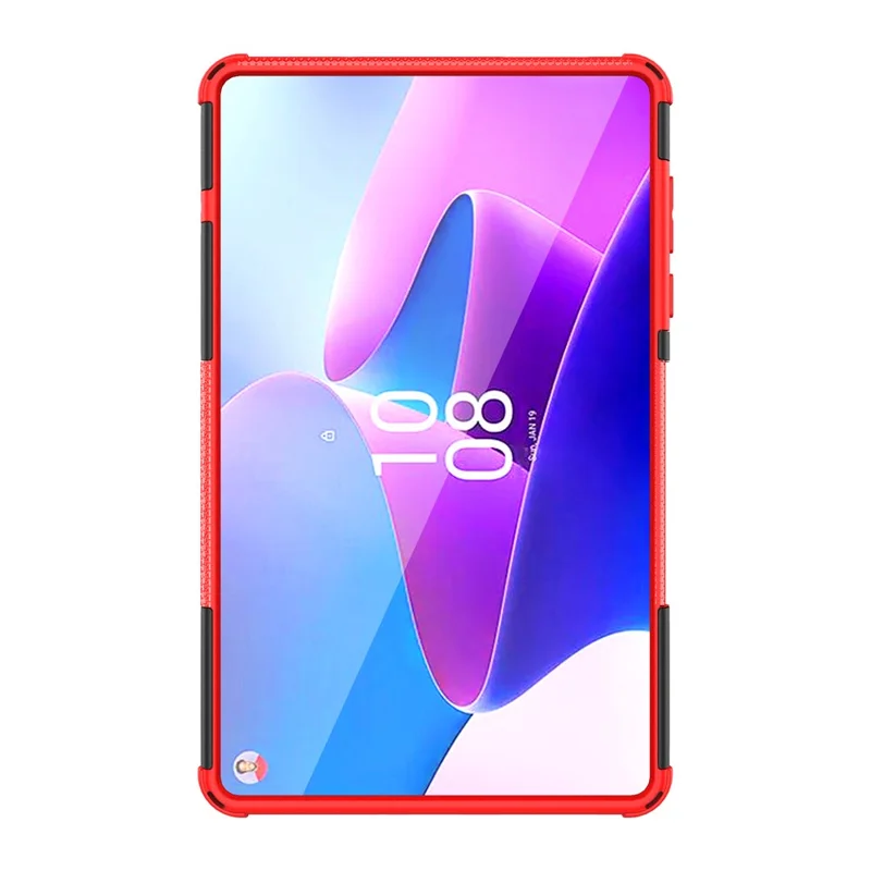 For Lenovo Tab M8 (4th Gen) 2024 TB-301XU / M8 (4th Gen) 2023 TB-300FU Kickstand Tablet Case Tire Texture TPU PC Cover - Red