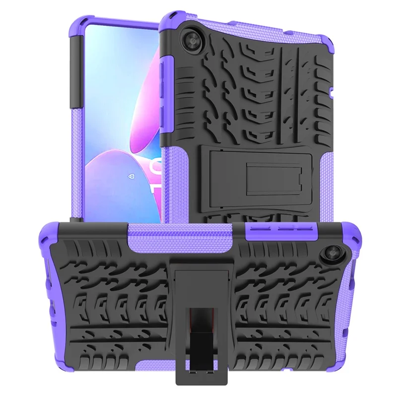 For Lenovo Tab M8 (4th Gen) 2024 TB-301XU / M8 (4th Gen) 2023 TB-300FU Kickstand Tablet Case Tire Texture TPU PC Cover - Purple