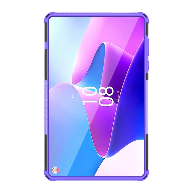 For Lenovo Tab M8 (4th Gen) 2024 TB-301XU / M8 (4th Gen) 2023 TB-300FU Kickstand Tablet Case Tire Texture TPU PC Cover - Purple