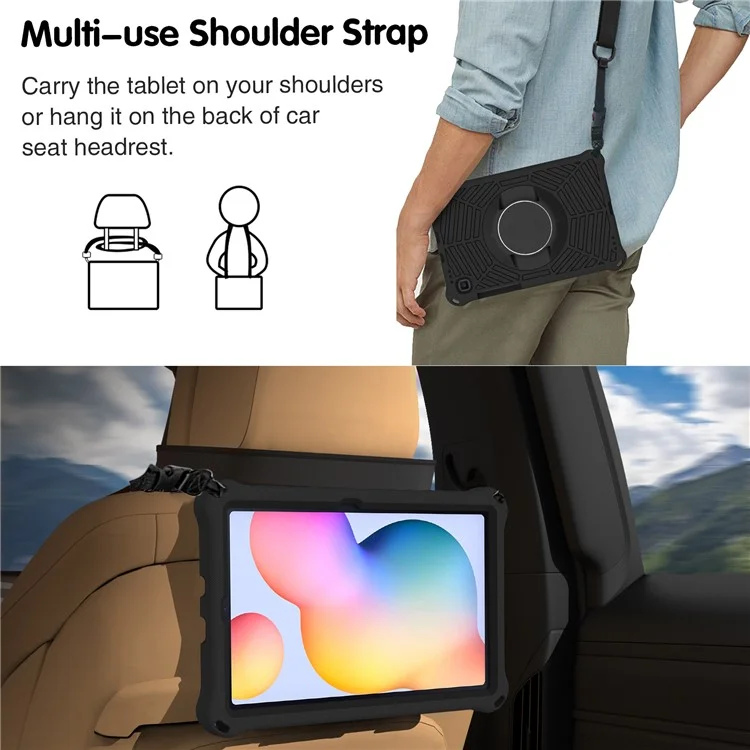 Für Samsung Galaxy Tab S6 Lite (2024) / S6 Lite (2022) / S6 Lite (2020) SM-P610 P615 Kickstand Tablet-Hülle mit Schultergurt - Schwarz