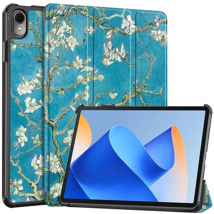 Para Huawei MatePad 11 (2023) Trifold Stand Tablet Case PU Leather Pattern Cover con Auto Wake / Sleep - Apricot Blossom