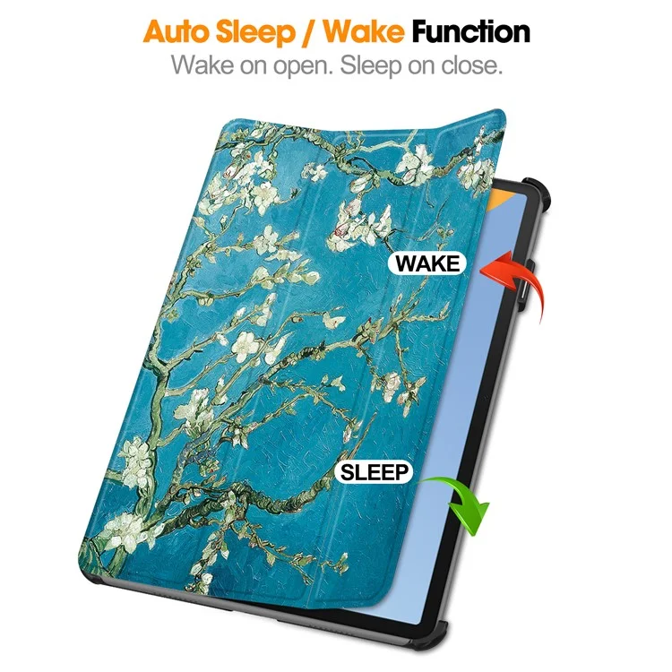 Para Huawei MatePad 11 (2023) Trifold Stand Tablet Case PU Leather Pattern Cover con Auto Wake / Sleep - Apricot Blossom