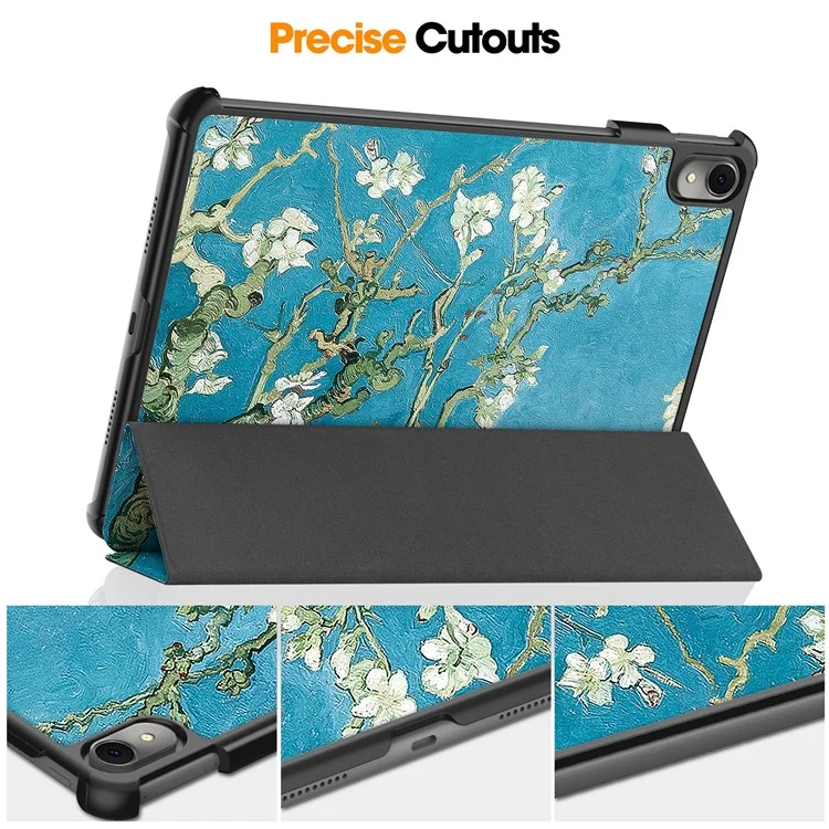 Para Huawei MatePad 11 (2023) Trifold Stand Tablet Case PU Leather Pattern Cover con Auto Wake / Sleep - Apricot Blossom