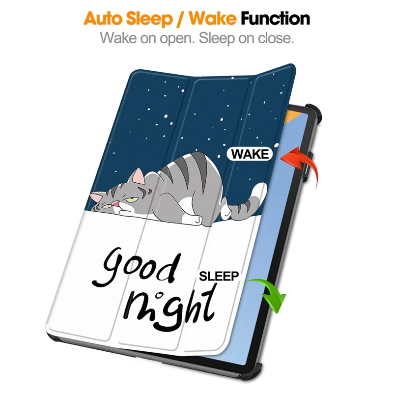 Etui trójsegmentowe z funkcją automatycznego wybudzania/uspawnienia, z tworzywa PC i skóry PU, z rysunkiem kota, do Huawei MatePad 11 (2023)
